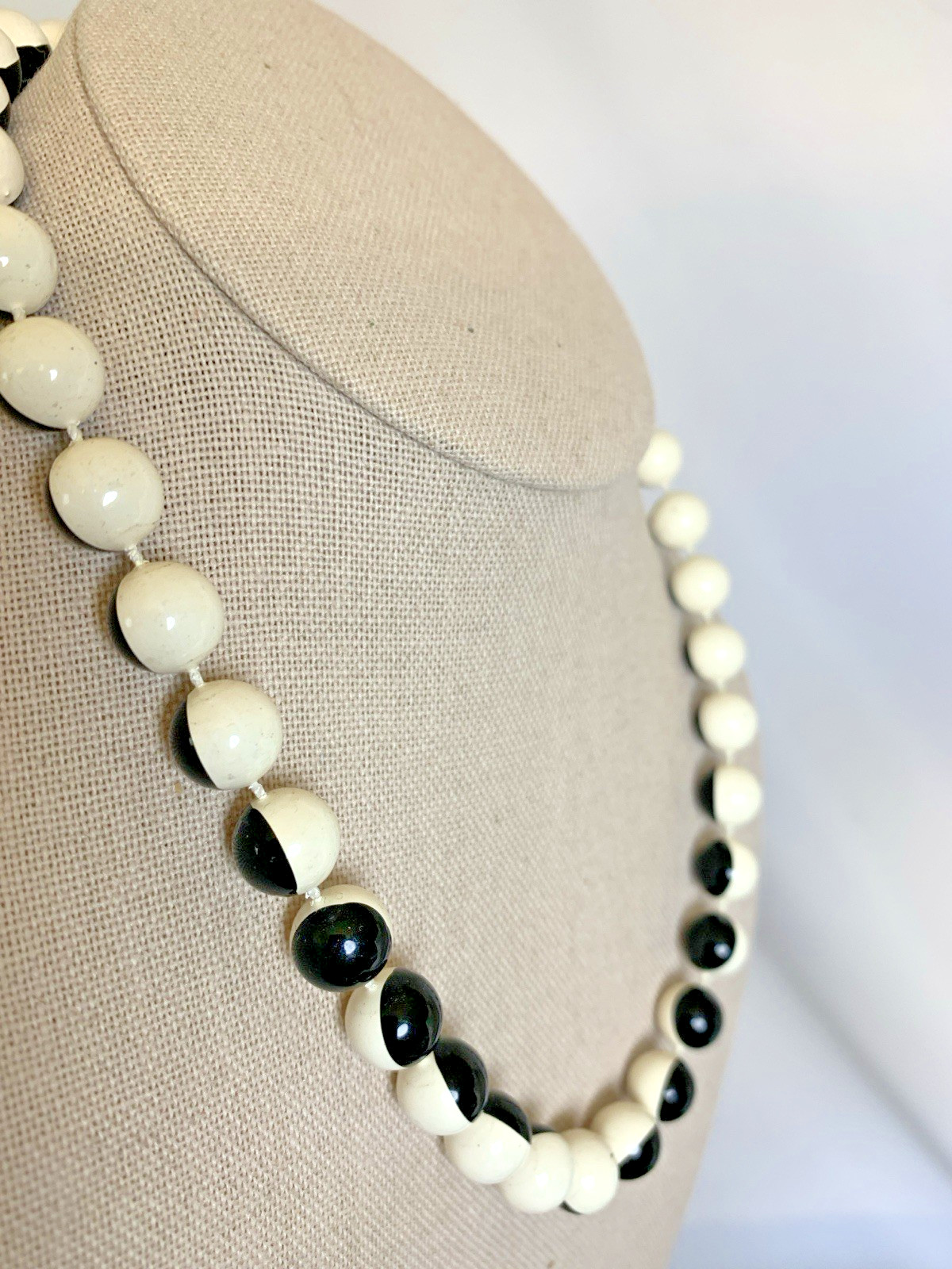 Vintage MOD Monochrome Jewelry Lot Black White Earrings Signed Tacoa & Necklace