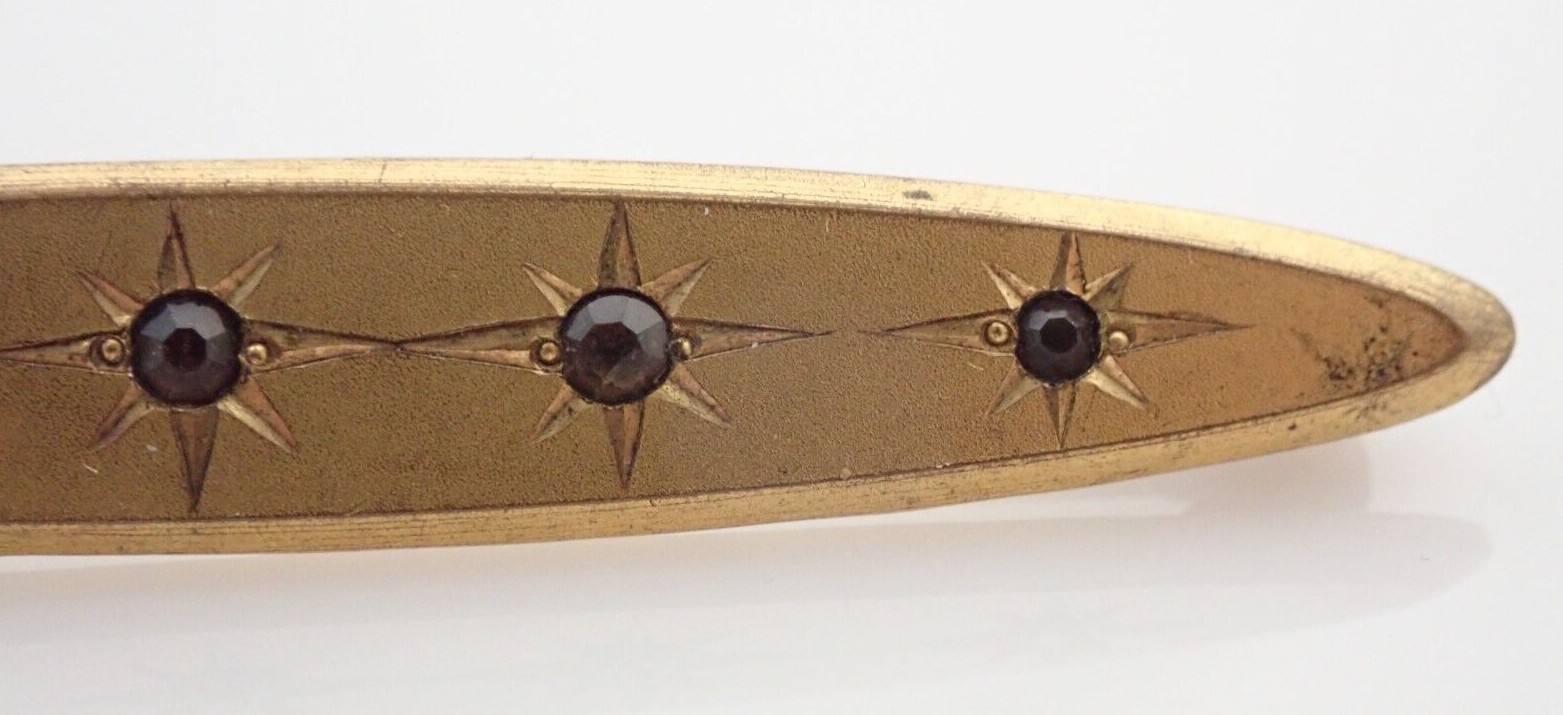 Antique Gold Filled or Plated Rhinestone Stars 2 3/8″ Bar Pin