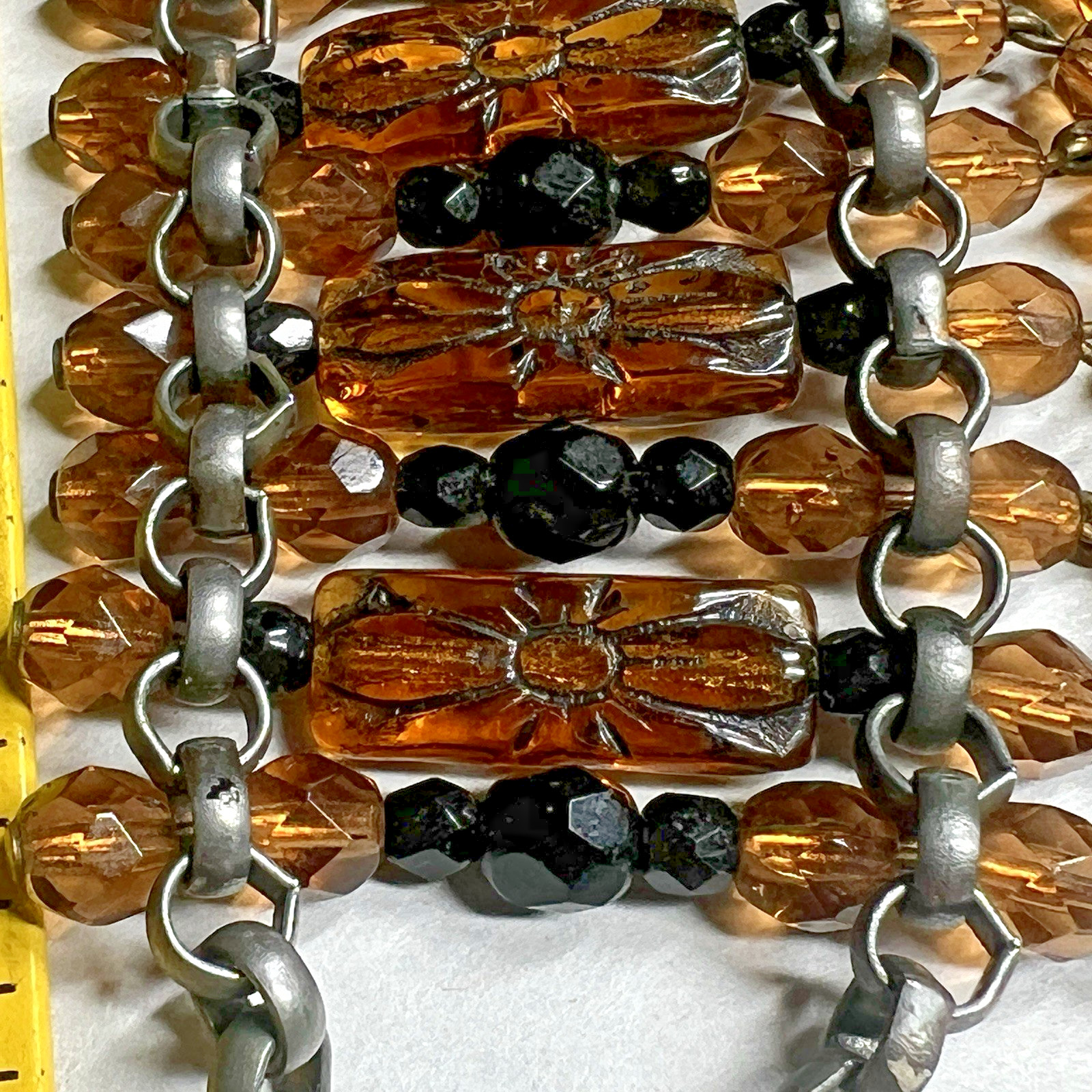 Vintage Amber Glass Beaded Choker Fringe Statement Necklace Collar Bib 15″-18”