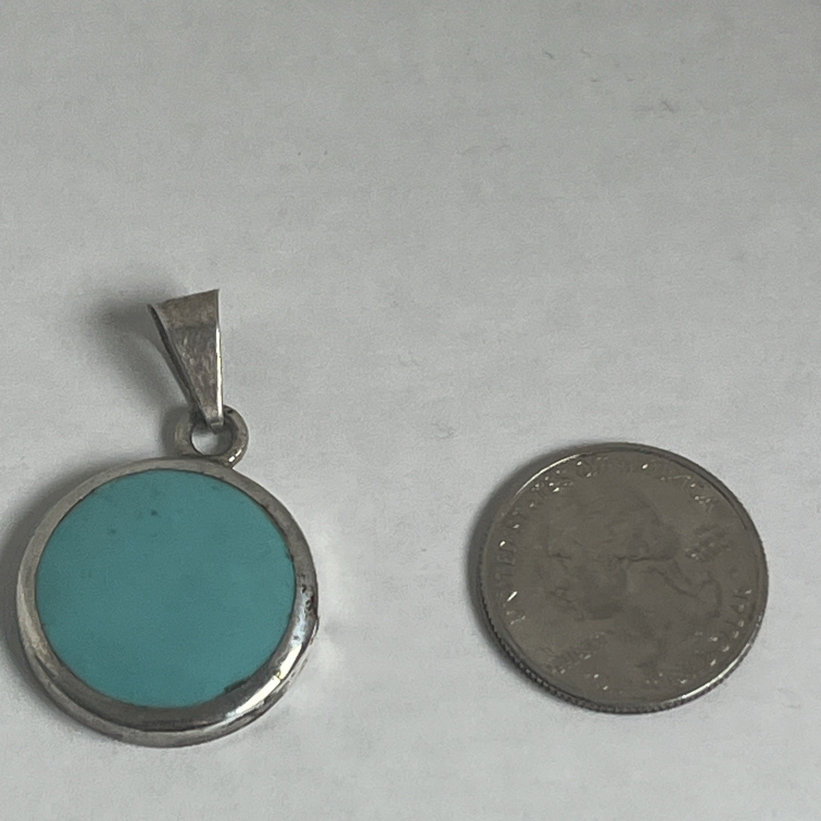 Vintage Sterling Silver ATI Mexico Turquoise Slide Pendant