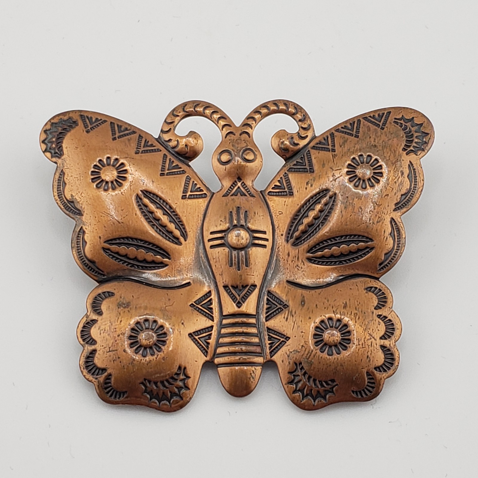 Copper Color Butterfly Pin Brooch Concha Style Mariposa Southwest Boho Western