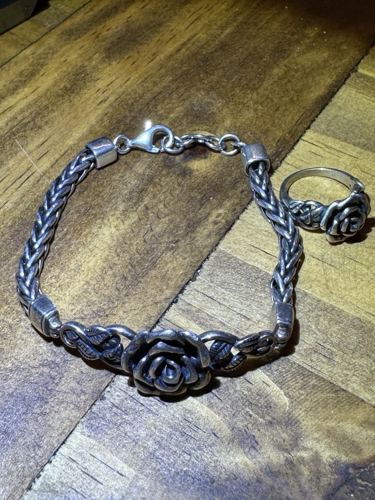 Paz Israel Bracelet Ring 925 Sterling Silver Rose Wheat Chain Set Size 6 Ring