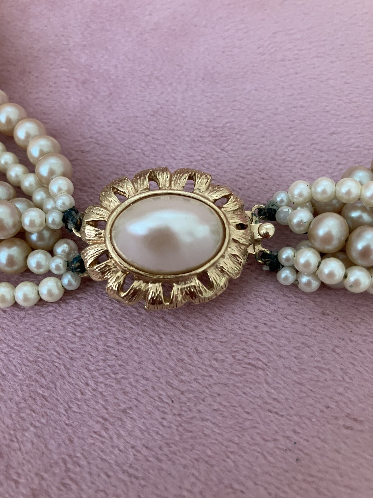 STUNNING! Vintage Signed Gay Boyer 6 Multi Strand Faux Pearl Necklace 16”