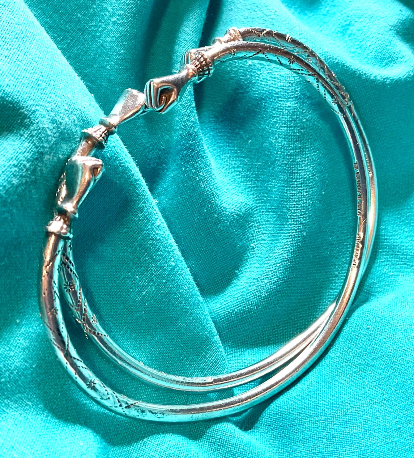 Vtg PAIR FIST 53g Sterling Silver AC Jamaica West Indian Caribbean Bangles