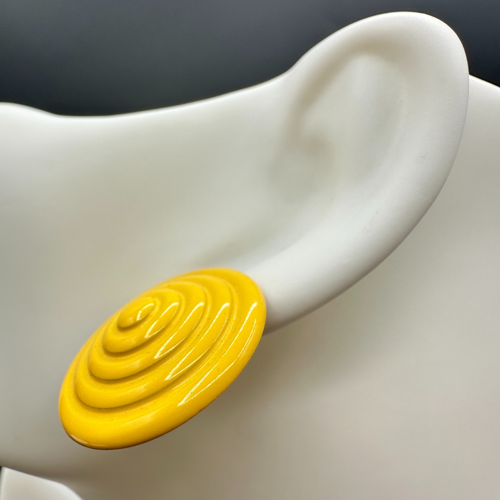 Vintage Yellow Aluminium Coated Concentric Swirl Spiral Post Dangle Earrings