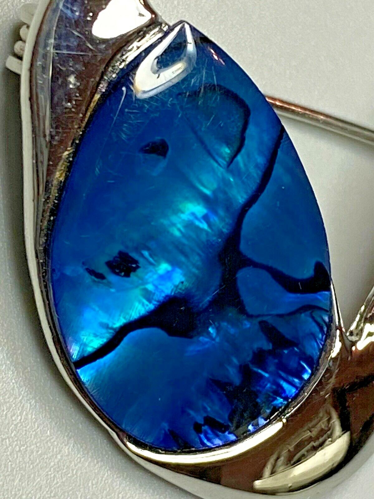 Vintage Abalone Swan Brooch Pin Polished Blue Paua Shell Silver Tone Unmarked