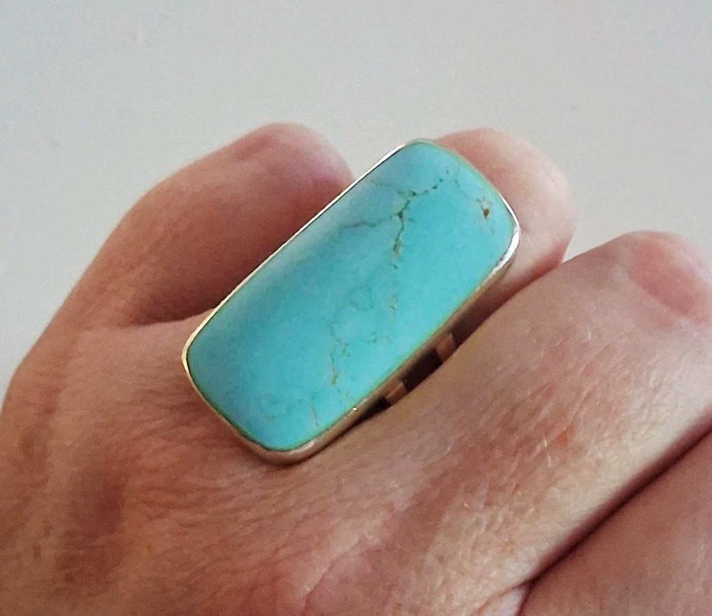 ATI Annika Witt Mexico Turquoise Large Statement Ring Size 8.75 Sterling Silver