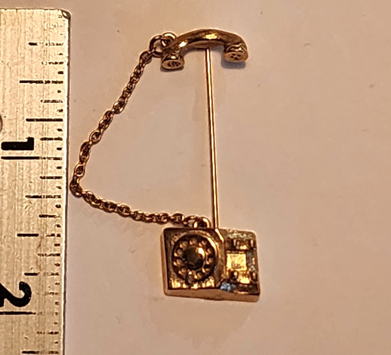 Vintage Avon Phone Stick Pin Gold Tone Rotary Dainty Approximately 2″