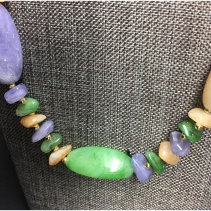 Retro Beaded Necklace Purple Cream Pink Green Gold Vintage Cottage Soft Girl