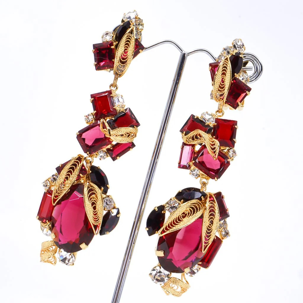 Sorrell Originals, Red, Fuchsia and Burgandy, Gold Clip-on Earrings