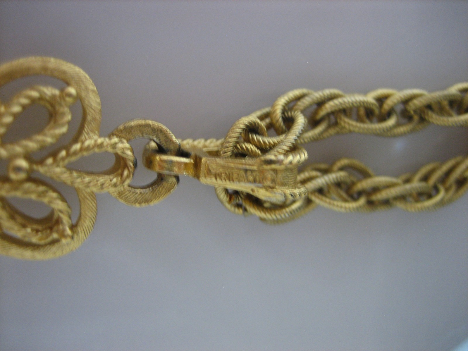 Crown Trifari Vintage Large Ornate Gold Tone Filigree Religious Cross Necklace