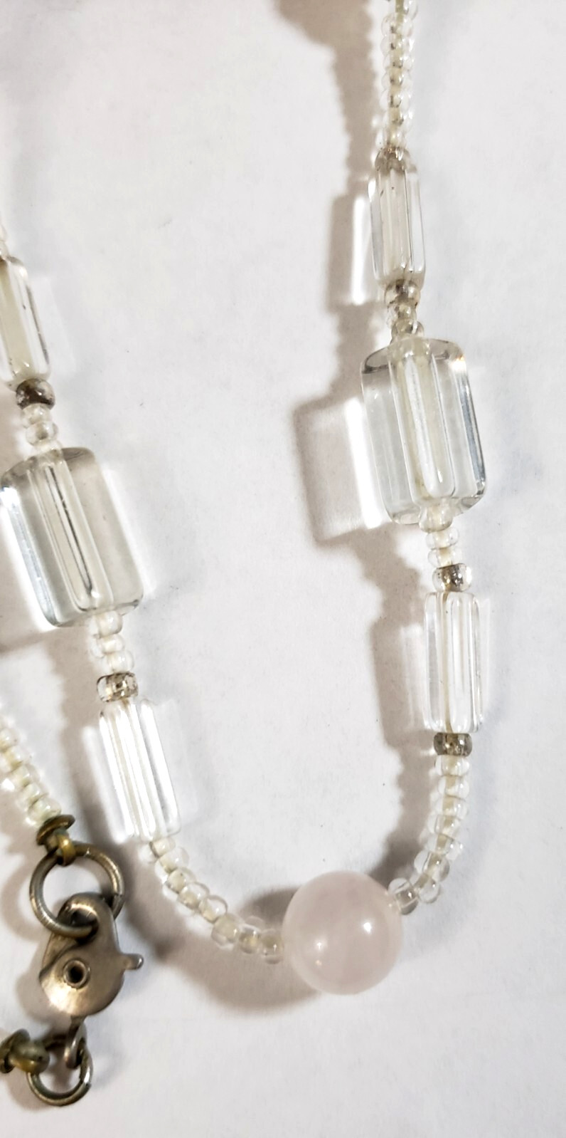 VTG ART GLASS BEAD NECKLACE Pink PateDeVerre/ Clear Sister Clasp Unsigned Beauty