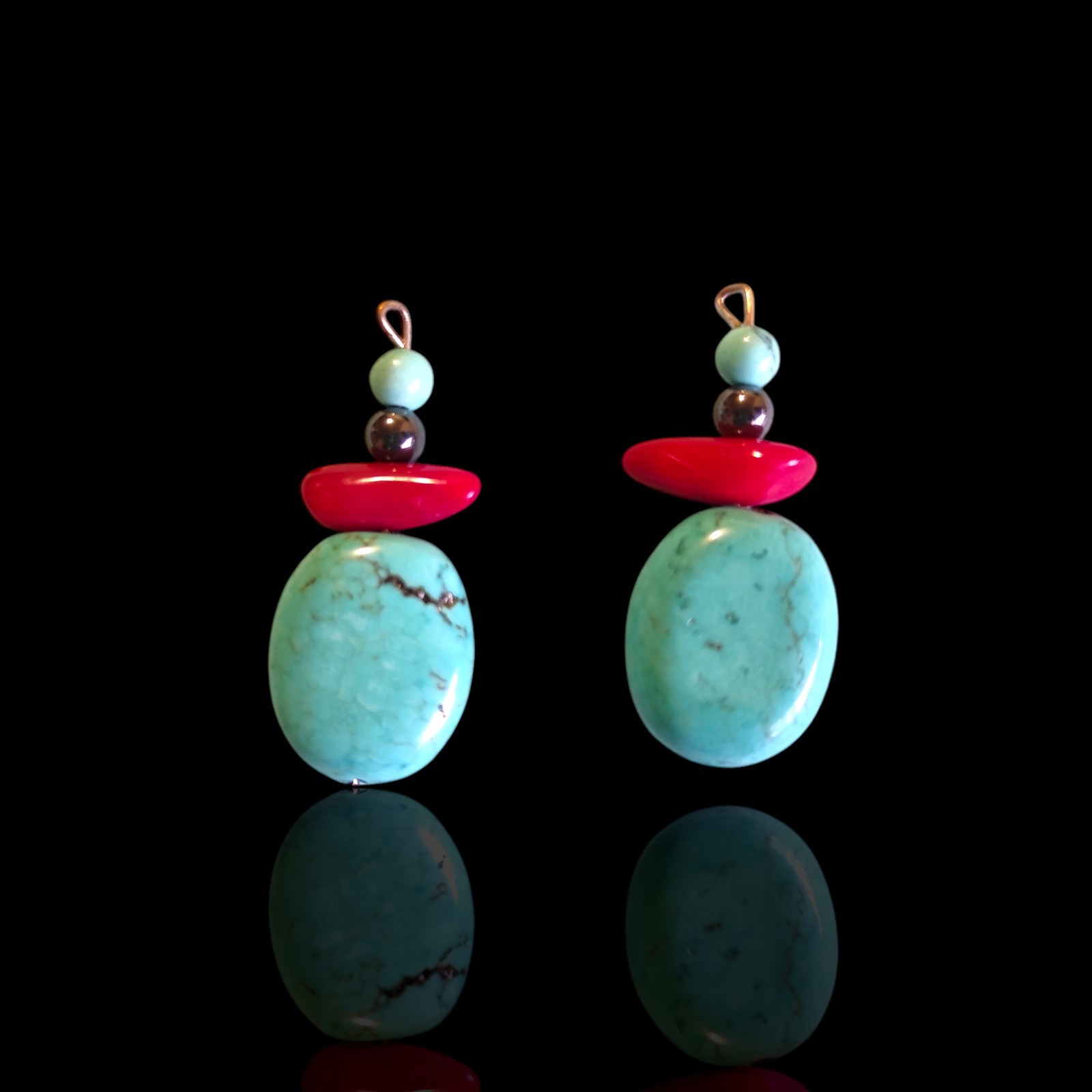 Blue Turquoise Red Coral Hematite Pendant Charm Dangle Drop Set Jewelry Craft