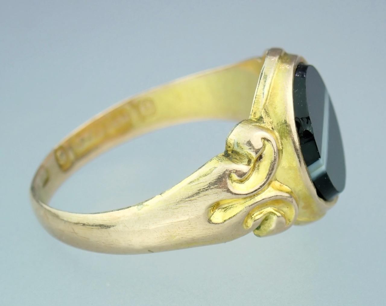 Fine Antique Edwardian Solid 9K Rose Gold Banded Agate Signet Pinky Ring 1904 8