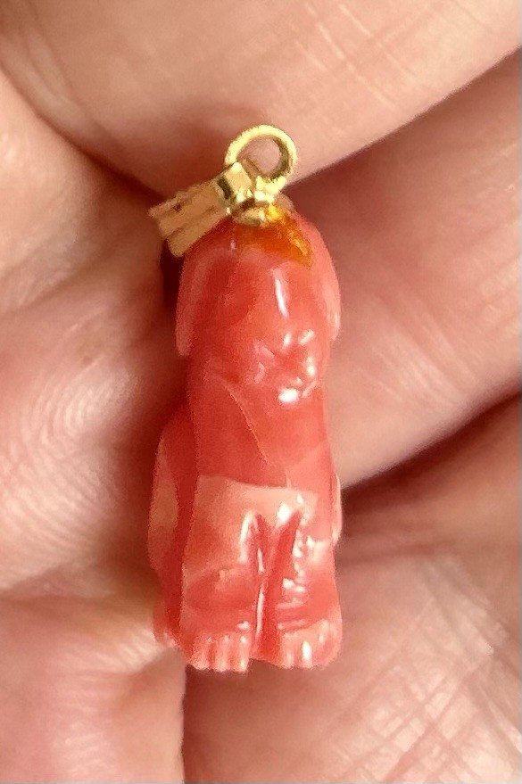 Carved Coral Dog Pendant Charm 10k Gold Hanger Vintage