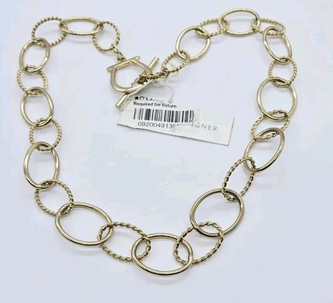 ETIENNE AIGNER Necklace Gold tone Toggle Closure Circle Oval Link 19 in