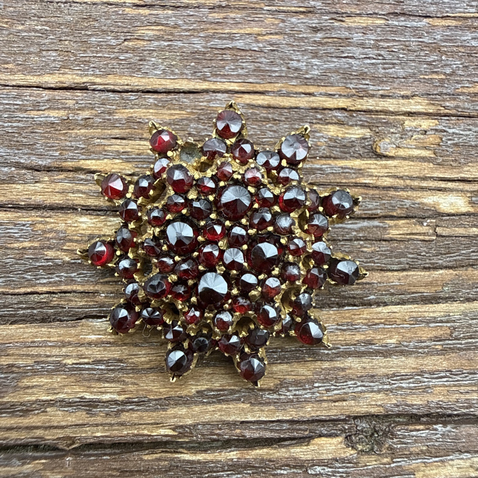 Victorian-era 19th Century Bohemian Garnet Starburst Brooch