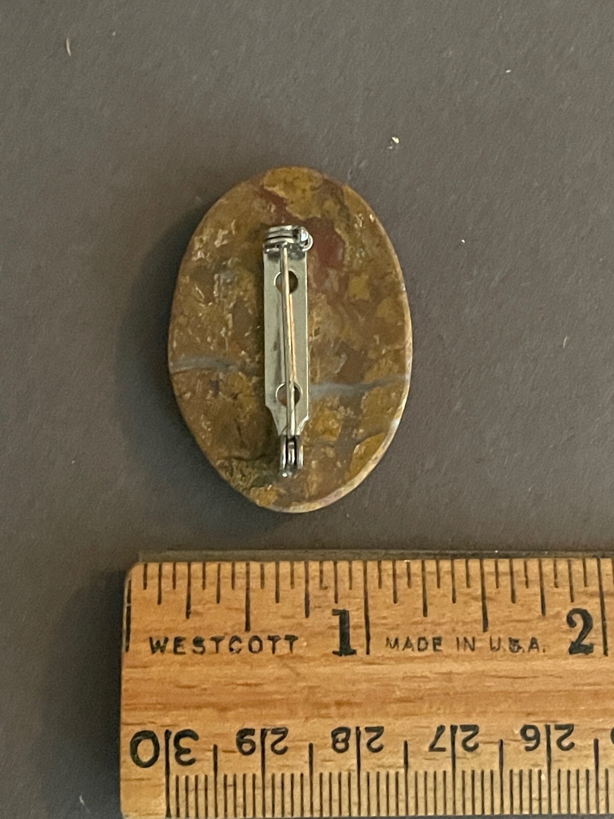 VTG POLISHED EARTH TONE CABOCHON AGATE GEODE MINERAL ROCK PIN BROOCH (F-11,6)