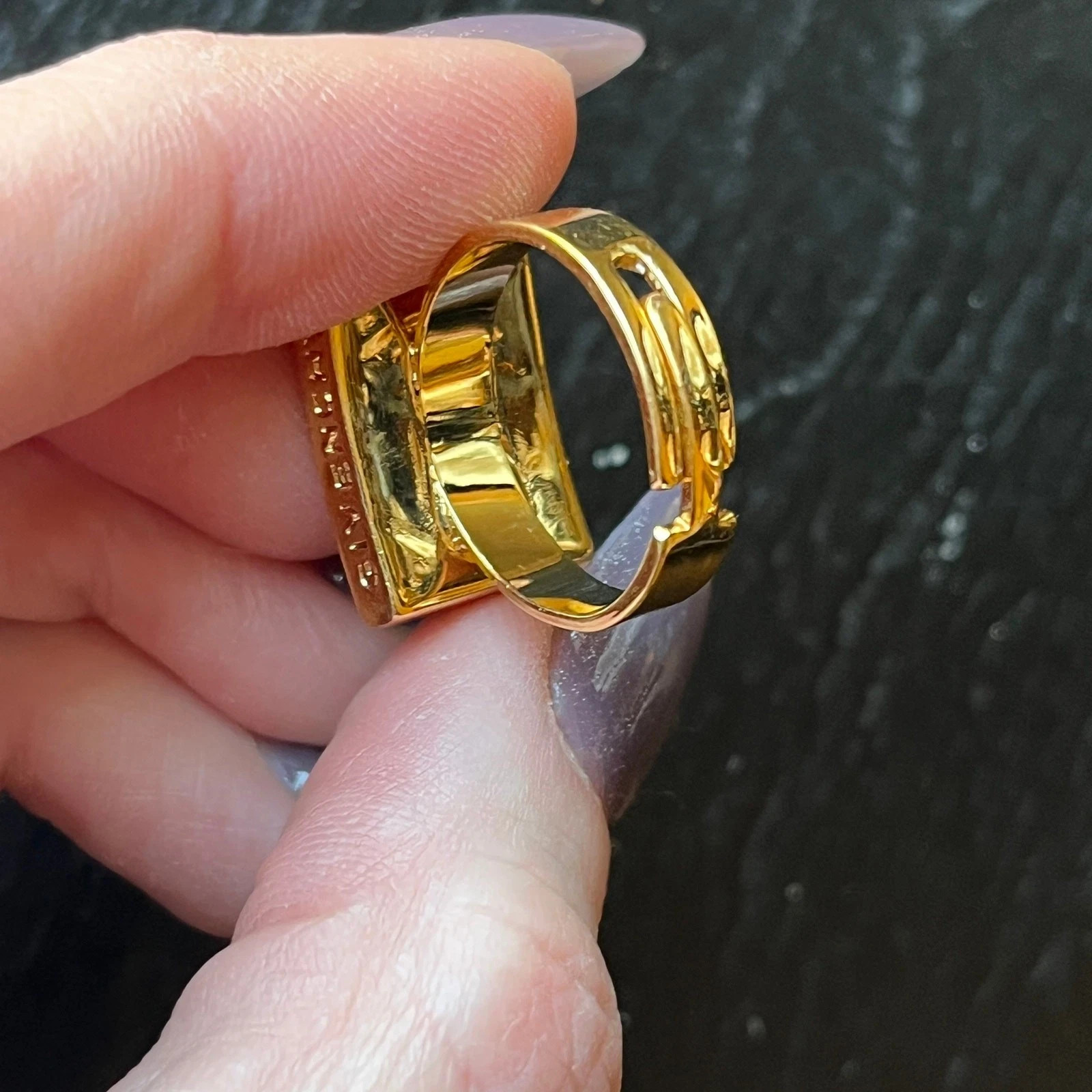Vintage GIVENCHY Gold Tone Rectangular Ring with White and Amber Rhinestones