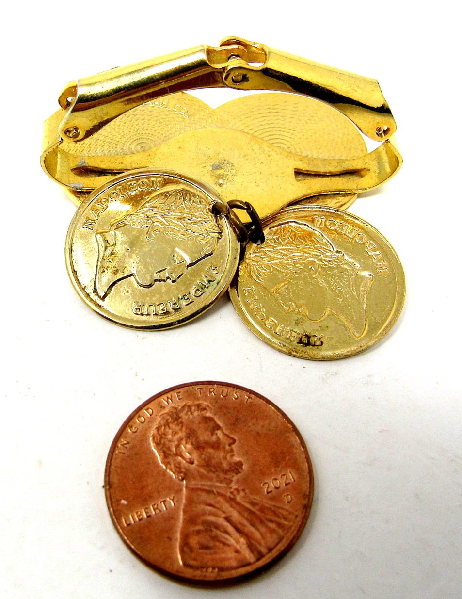 Scarf Clip Sarah Cov Faux Napoleon Coins Gold Tone Slide Coventry 1 1/2 inch WW