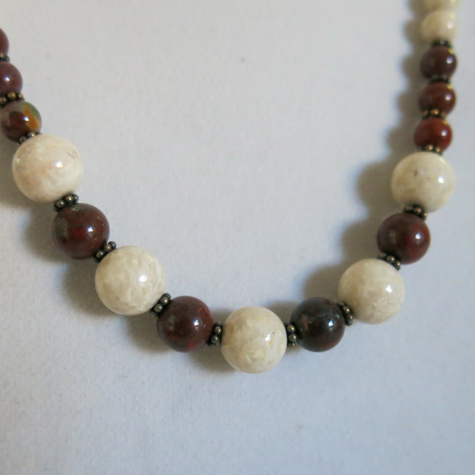 White & Brown Graduated Stone Beaded Heishi Necklace 17 inches [5917]