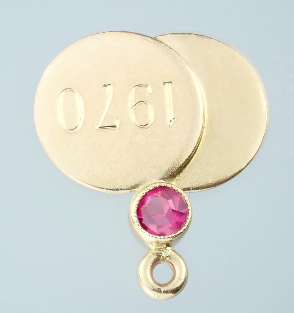 Pretty Vintage Solid 14K Gold Lab Created Ruby Medallions ‘1970’ Charm Pendant