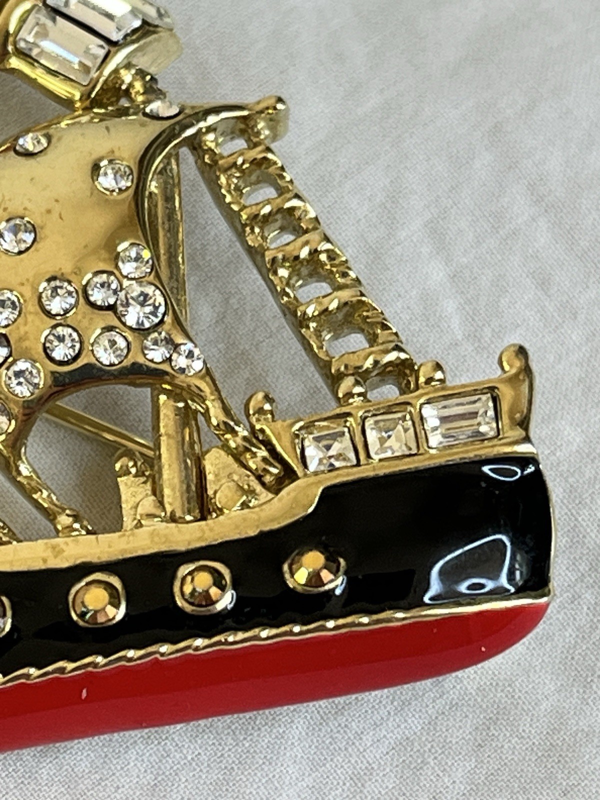 Vintage Clipper Ship Brooch by St John Enamel and Rhinestones Nautical Style