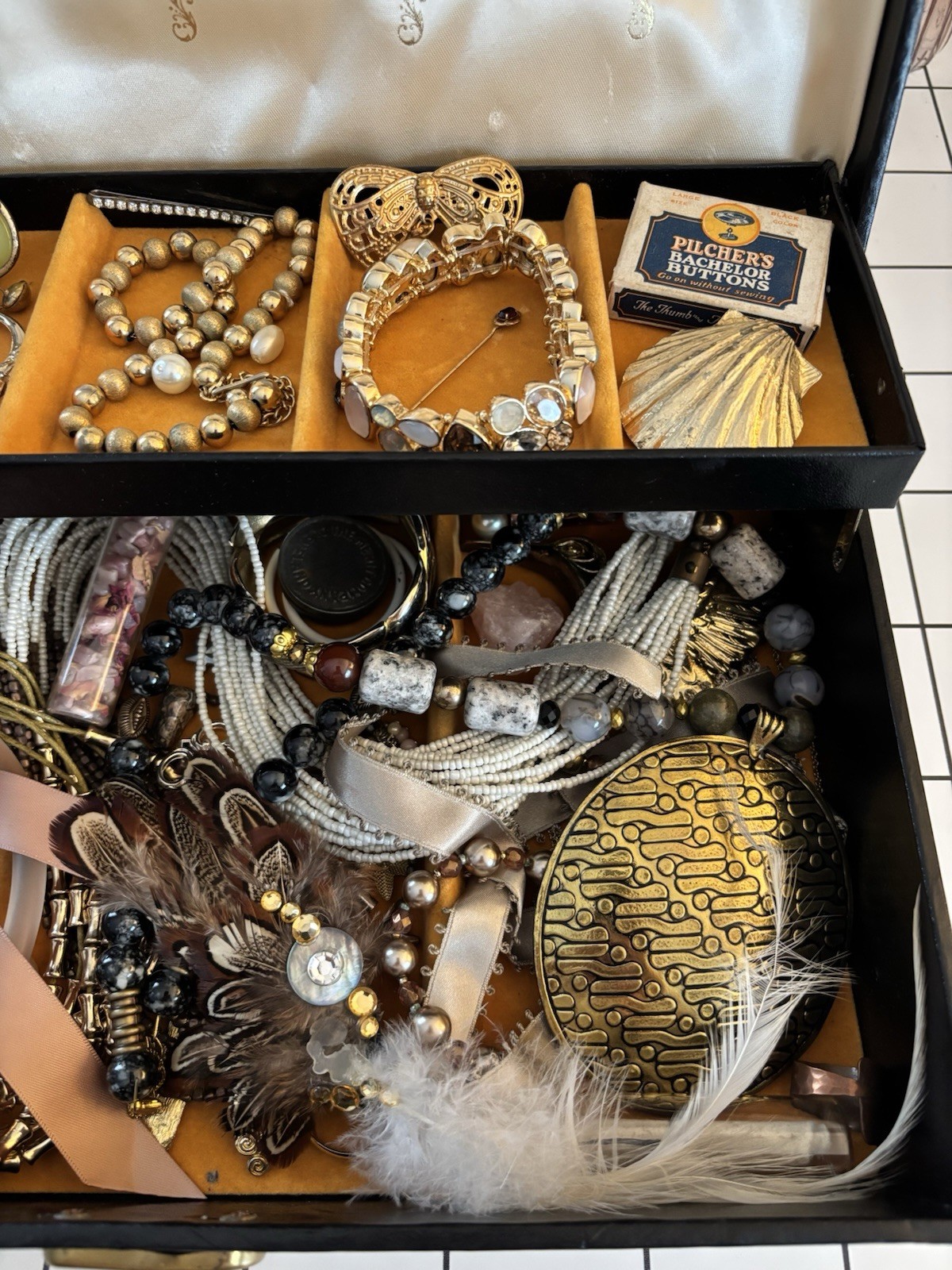 Huge Estate Costume Jewelry + Trinkets in Vintage Jewelry Box- Vtg to Now