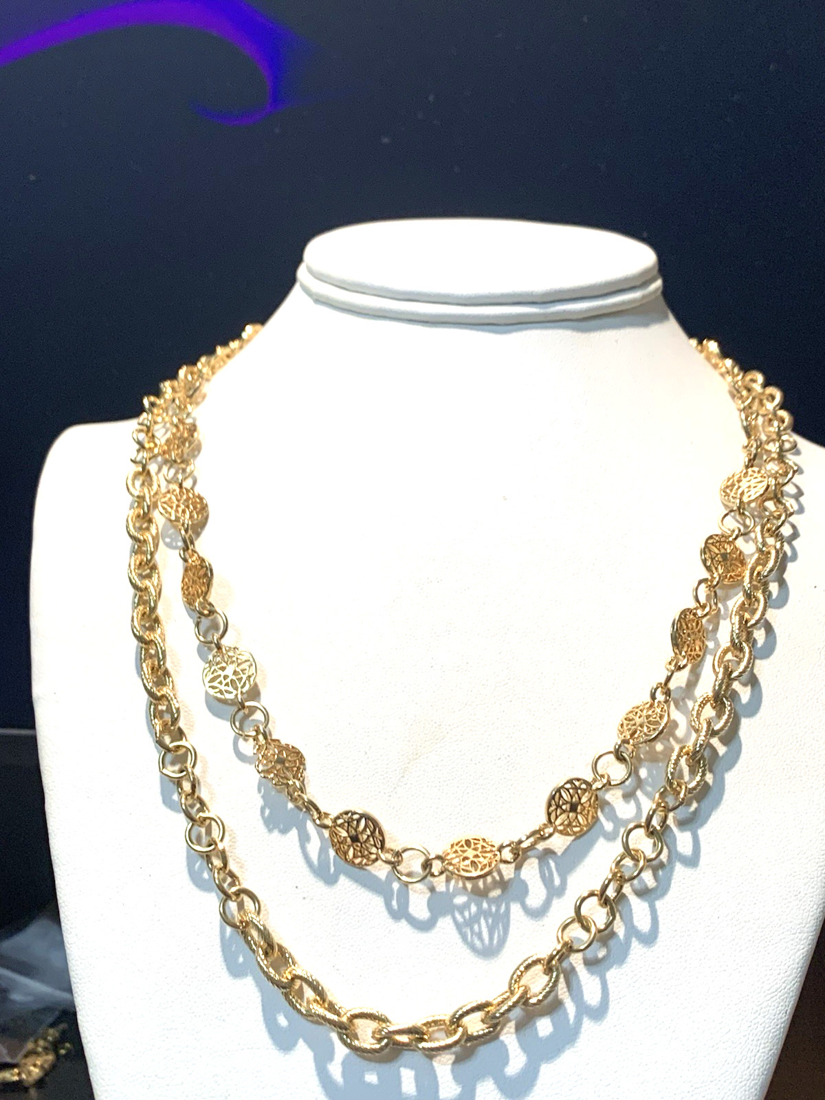 *ESTATE JEWELRY* VTG.MONET DOUBLE STRAND VICTORIAN LINK NECKLACE-18K PLATED-NWOT