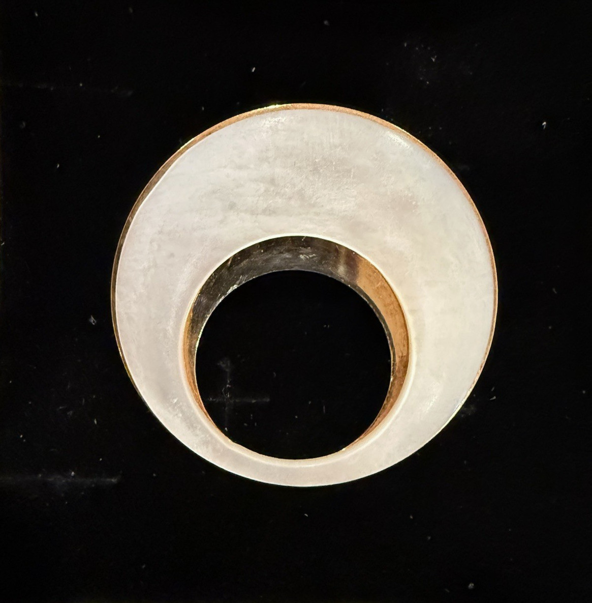 Vintage Mother of Pearl Rose Brass Infinity Circle Brooch 1940s