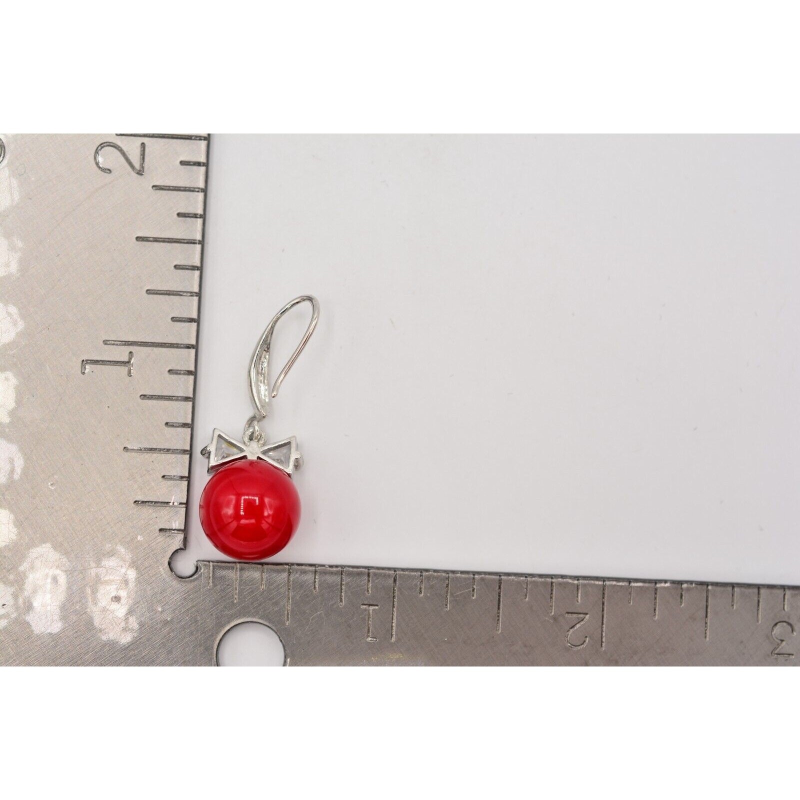 Vintage Dangle Earrings Crystal Bezel Bow Red Ball Drop Round 1990s BinAO