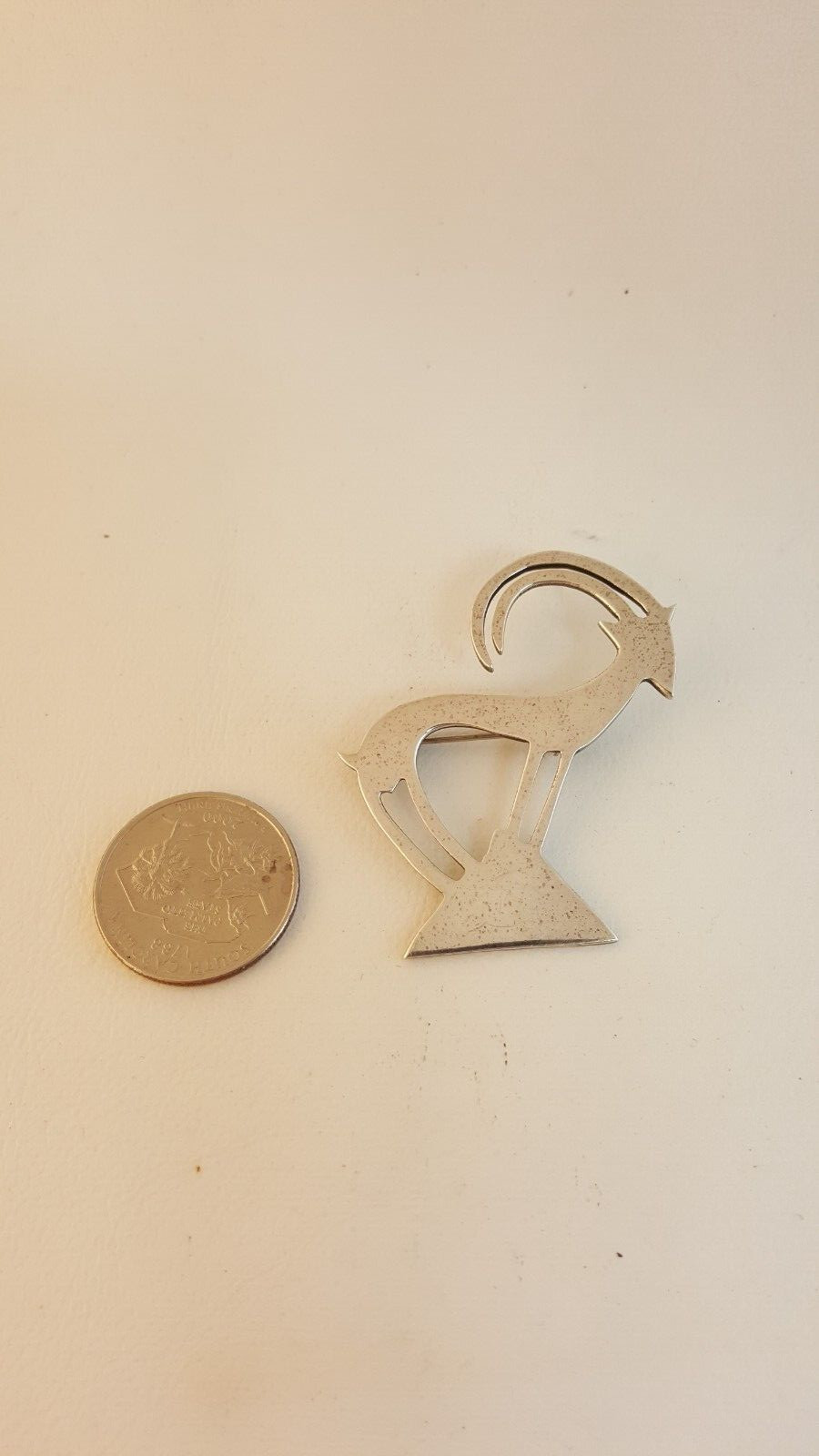 Vintage modernist stylized ram goat brooch pin Forbes MCM sterling silver