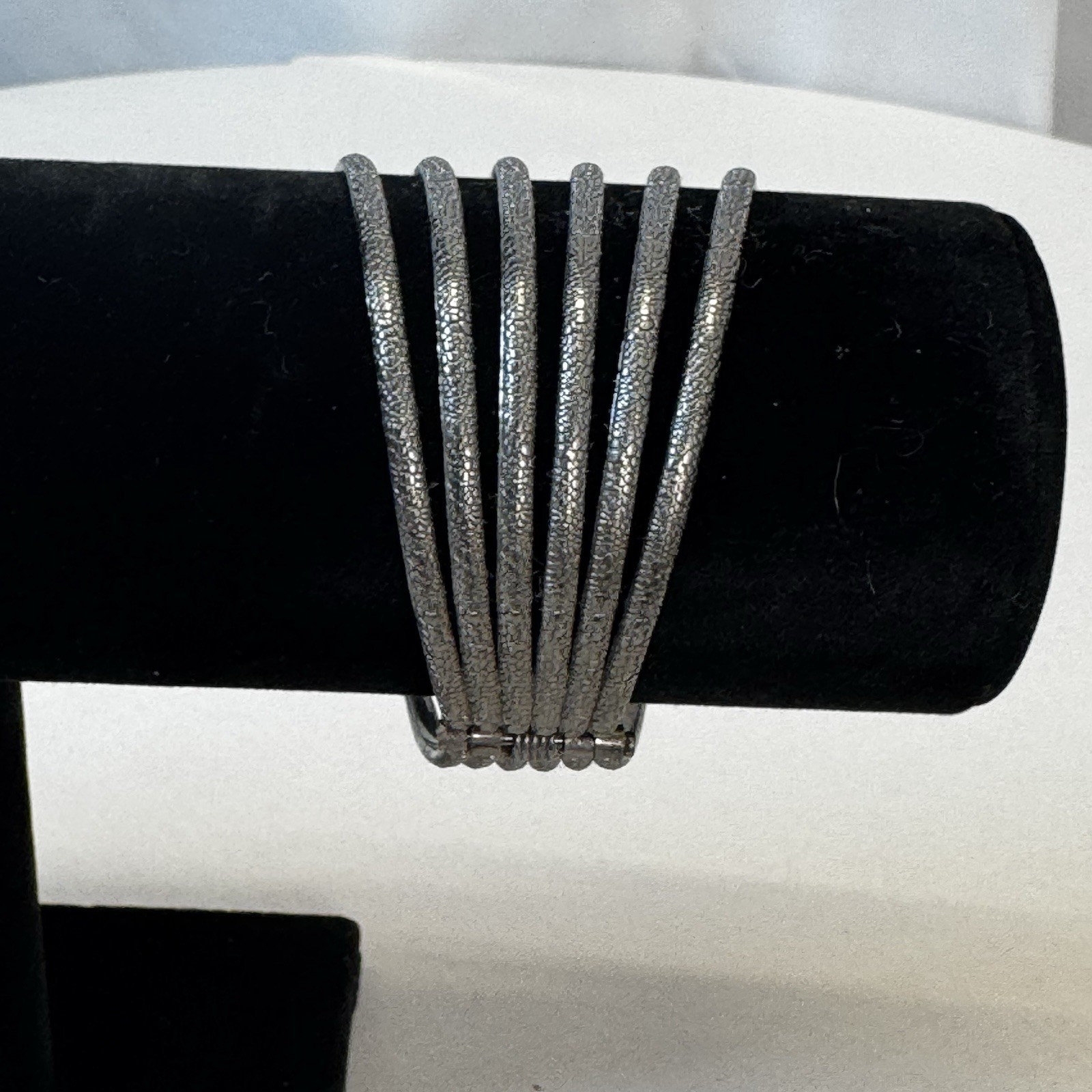Vintage Grey Metal Scalloped Front Opening Hinged Cuff Bracelet