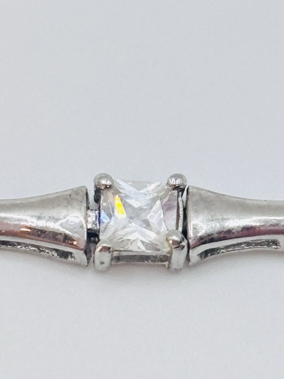 Vintage 925 Sterling Silver Princess Cut CZ Bamboo Link Tennis Bracelet 7″
