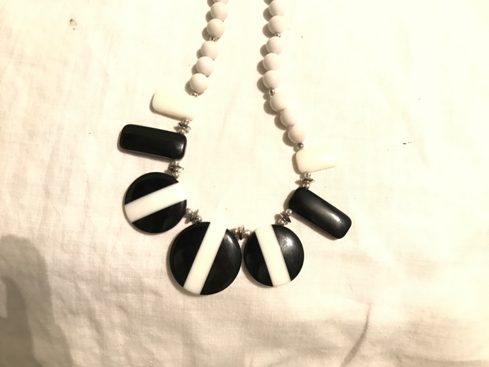 Vintage White Black Mod Plastic Bead Necklace