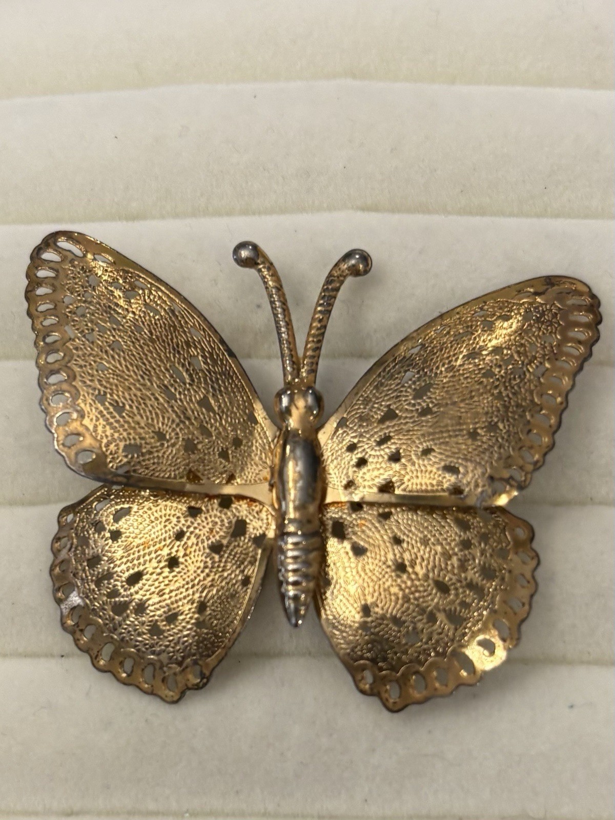 Vintage Filigree Brooch Gold Tone Pin Butterfly Cottage Garden Tea Party Boho