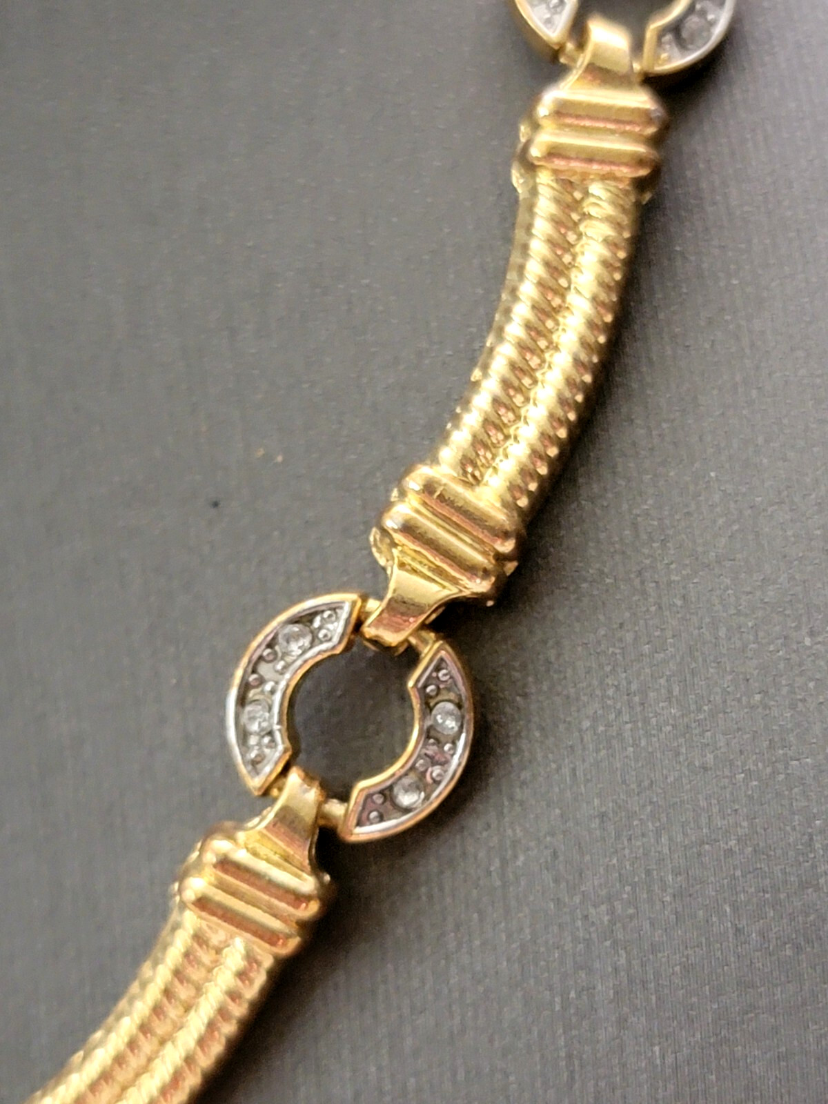 Vintage Gold Tone Segmented Bar Links Rhinestone Collar Necklace 16″ L