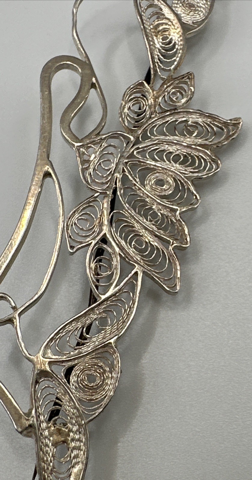 Hand Made EUROPEAN Filigree Brooch 4 in. Silver Lotus Floral