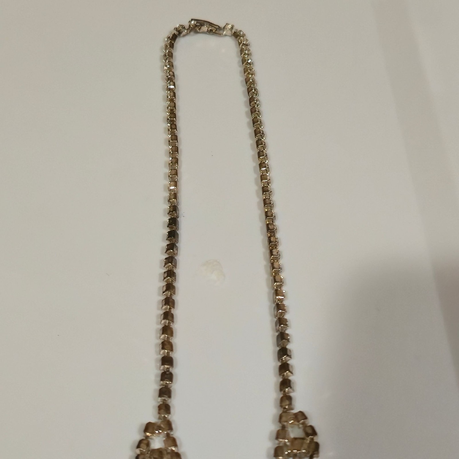 Vintage Lind Rhinestone Bib Necklace Silver Plated Bridal jewelry Glam Jewelry