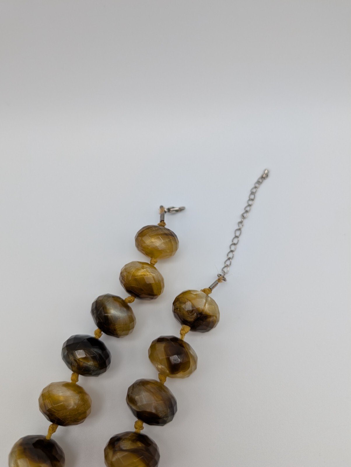 Chunky Hand Knotted Tan Brown Marble Swirl Plastic Faceted Beaded Necklace