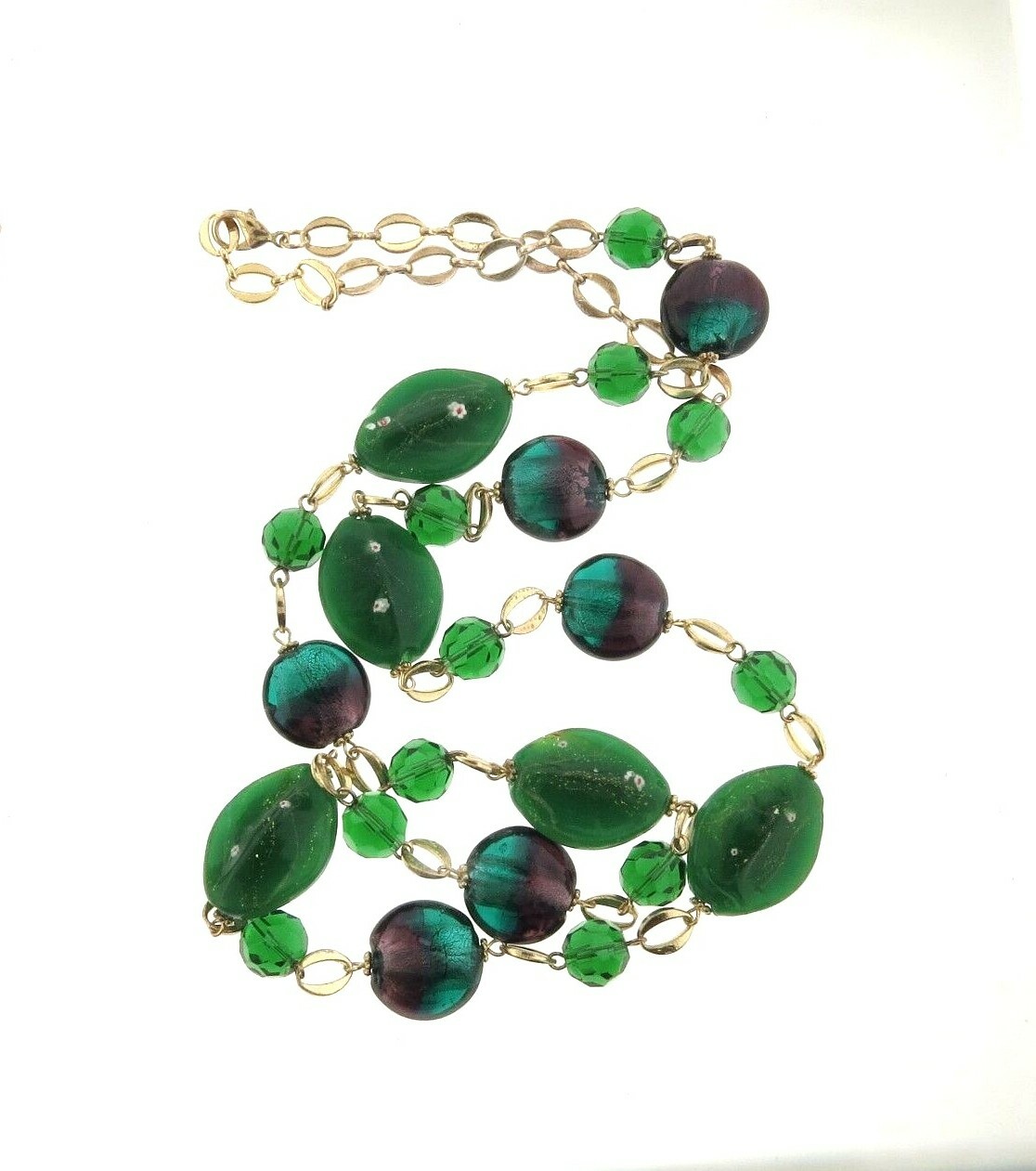 Green Foiled Glass Bead Necklace 1 x 37″