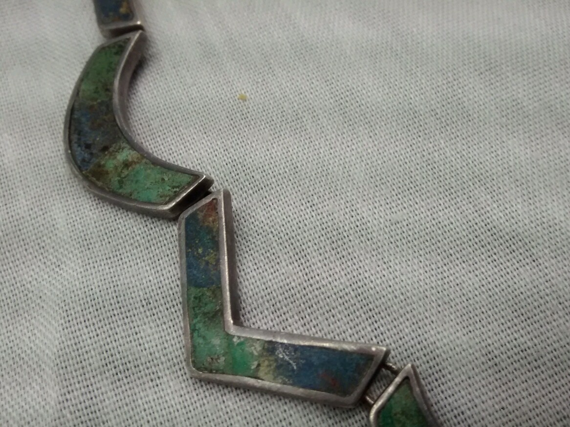 Pretty vintage Los Castillo Taxco sterling 925 turquoise inlay links necklace