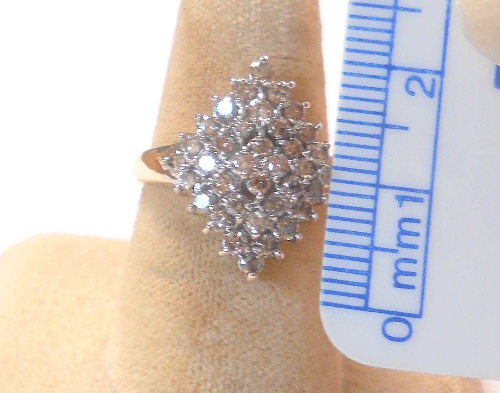 Wide 1.08ctw Champagne Diamond Cluster 10K Yellow White Gold Ring Size 6.75