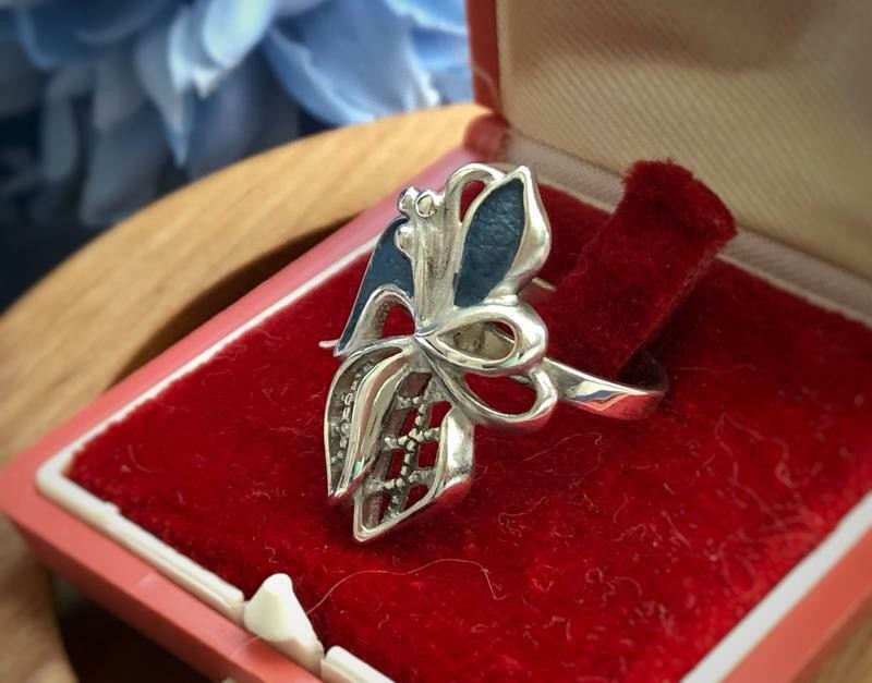 Blue Enamel Estate Sterling Silver 925 Vintage Soviet Jewelry Ring USSR Size 7