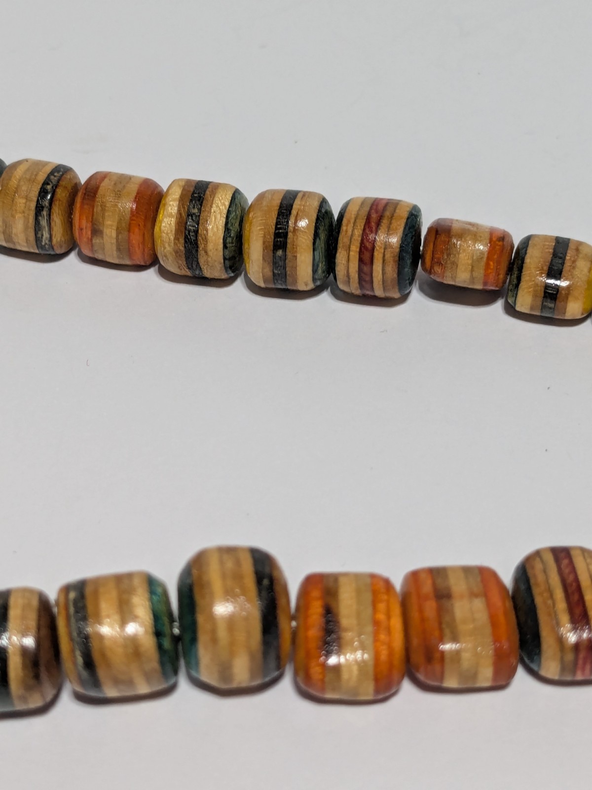 Vintage Multicolor Wood Bead Handmade Necklace. Silver Tone End Caps. 21″ BOHO