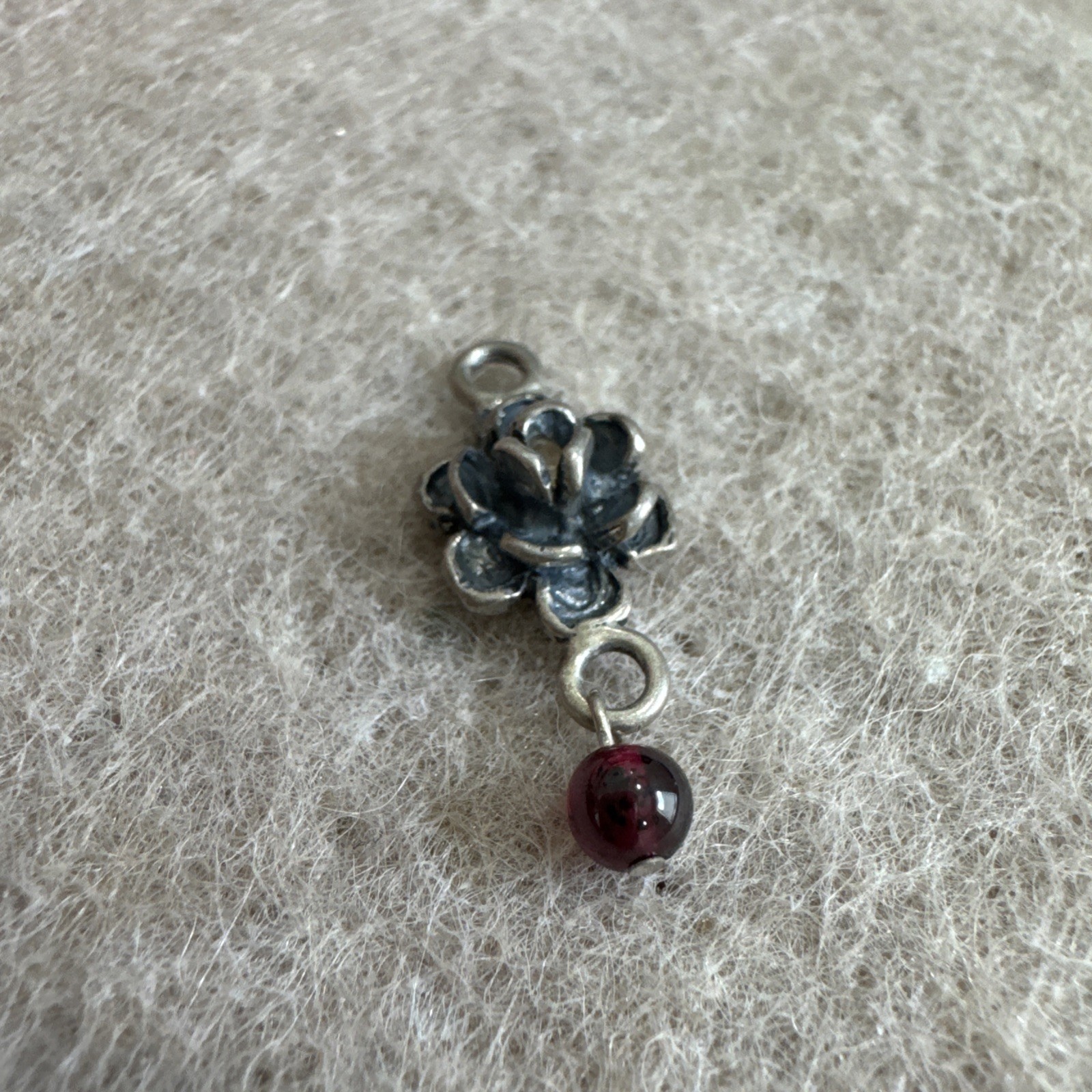 Vintage Sterling Silver Dangle Flower Bead Jewelry Pendant for Bracelet