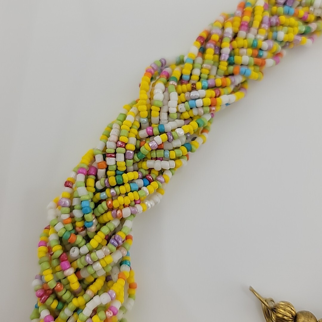 Vintage Braided Seed Bead 19″ Necklace Easter Multicolor Chunky Retro