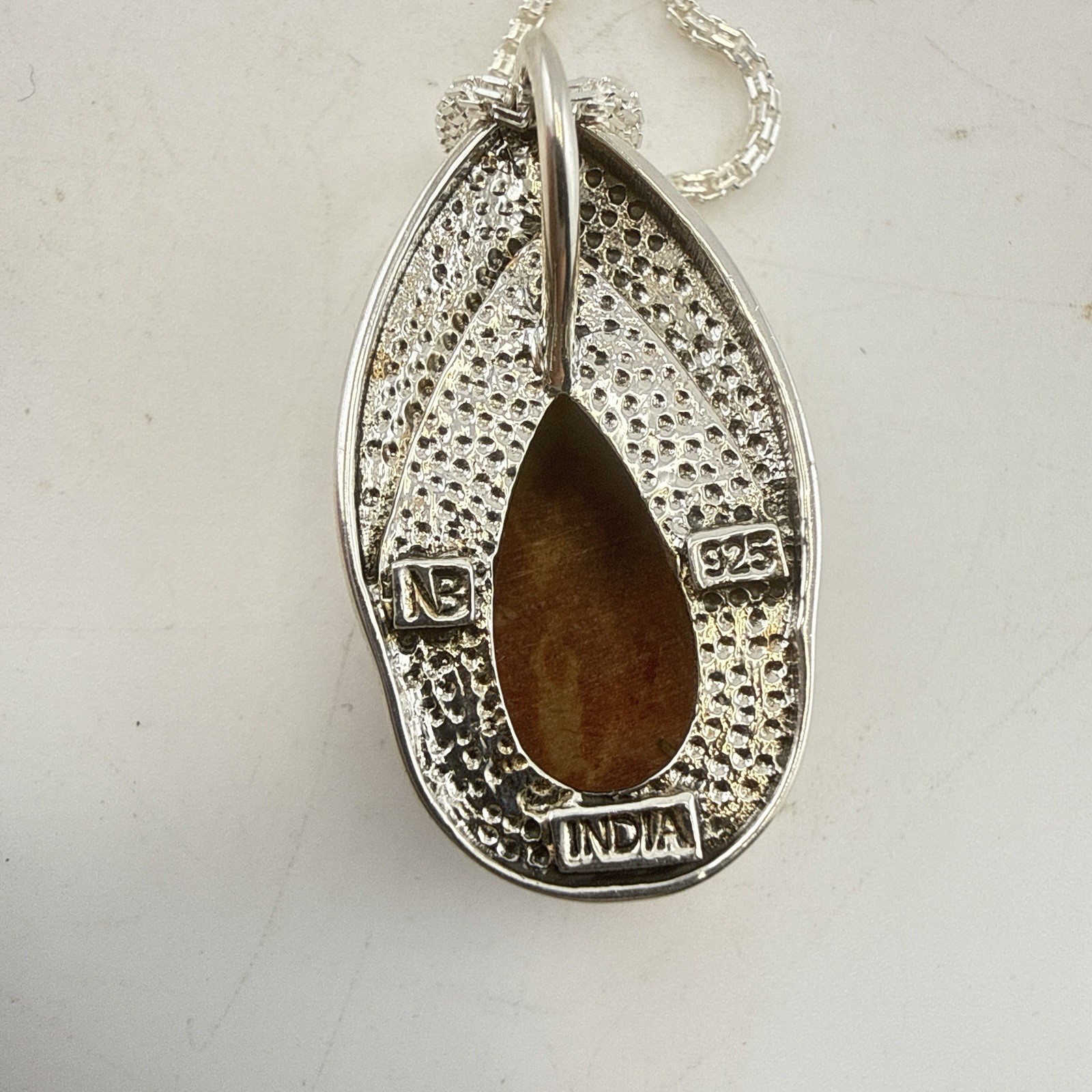 Nicky Butler Necklace Pendant Sterling Silver Orange Teardrop Pear Chain 925