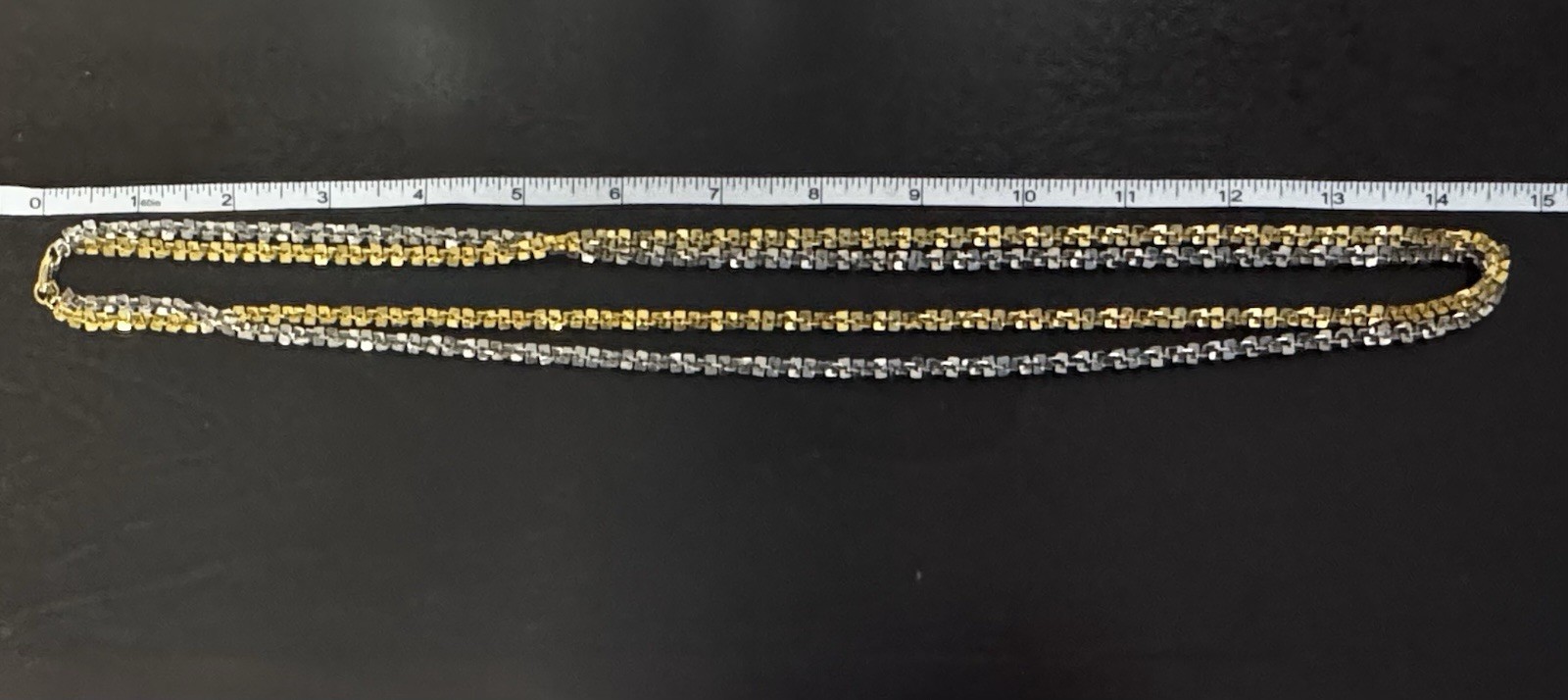 Vintage Two Tone Diamond Cut Ice Link Chain Necklace Cylinder Popcorn Loop
