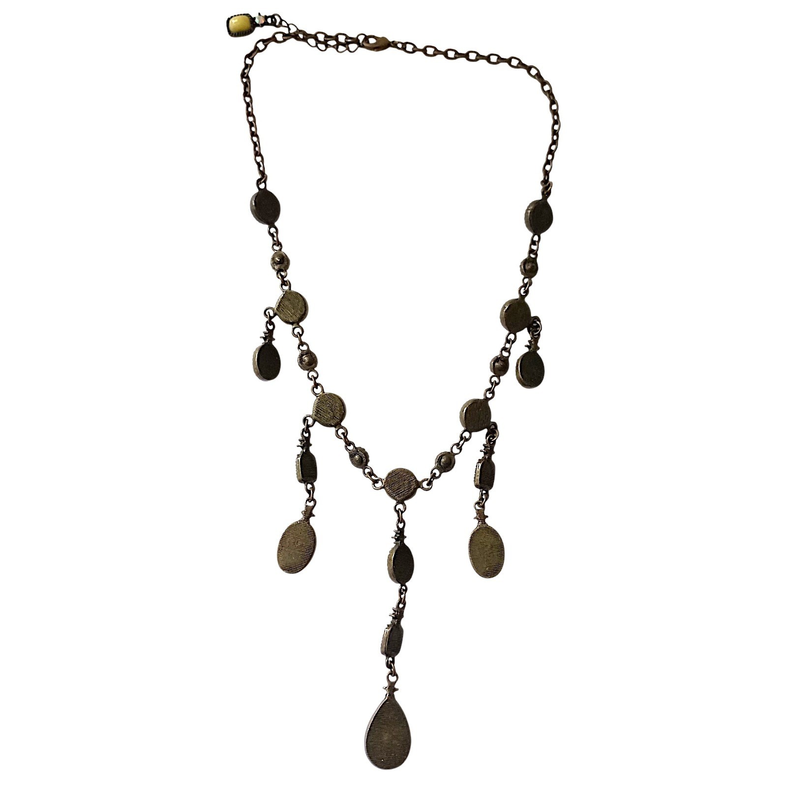 Vtg 90s Chandelier Bib Necklace Statement Egg Yolk Cabochon Art Nouveau Collar